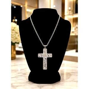 Rare Vintage JCP STER Sterling Silver Apostles Cross Necklace 42g Endless Chain